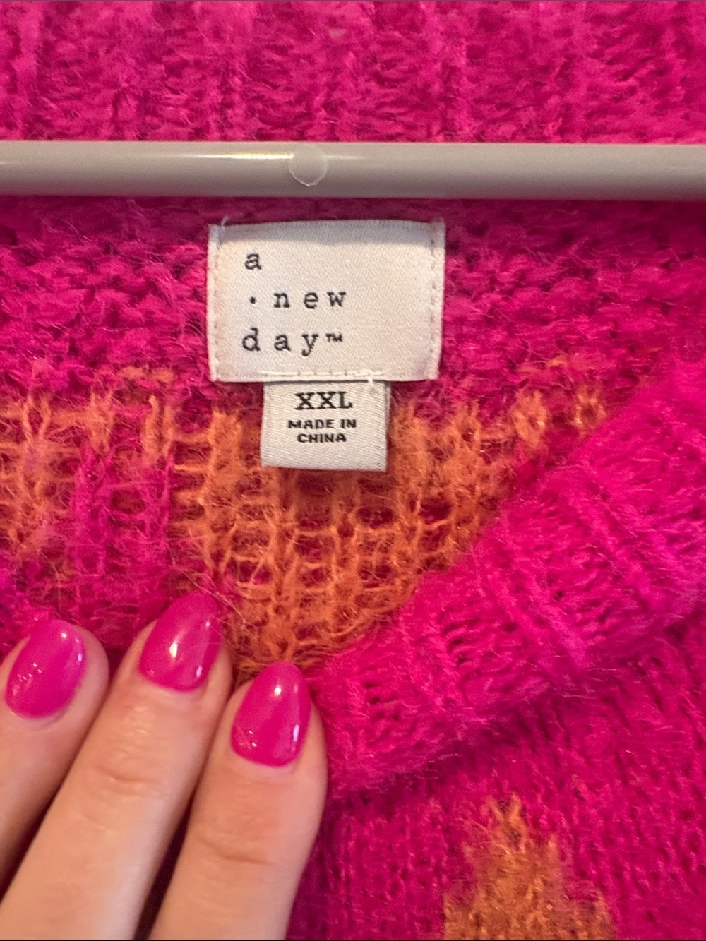 a new day Hot Pink Geometric Crewneck Sweater ptp 25 length 25 - Picture 2 of 6